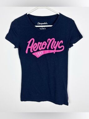 Aeropostale T Shirt Size Medium Navy Blue Pink Graphic Sparkle